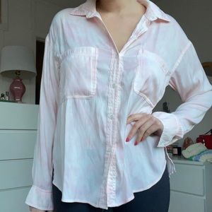 Pink and white dyed silky button down